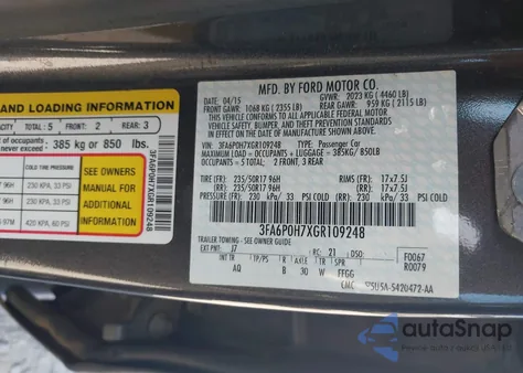 2016 Ford Fusion Se из США, поврежденный, VIN 3FA6P0H7XGR109248